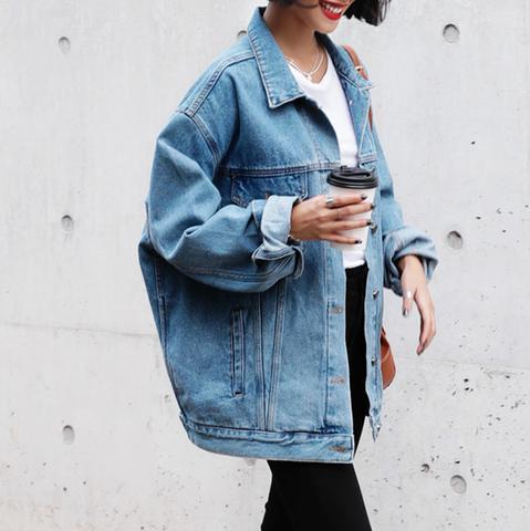 Women winter loose jeans coat long sleeve retro cowboy denim loose casual jacket coat women outwear denim  new