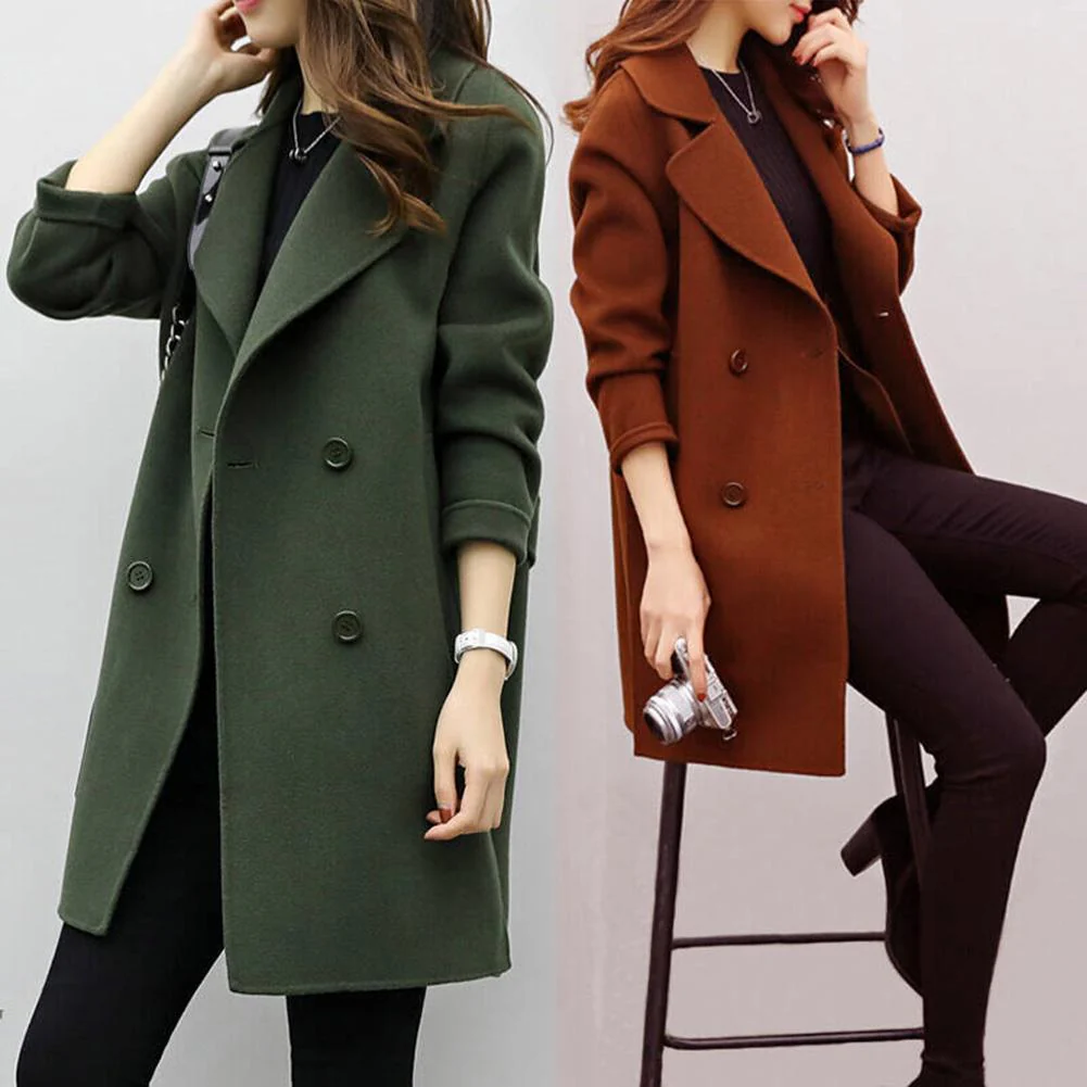 new jacket women coat winter office long sleeve button wool coat women coat