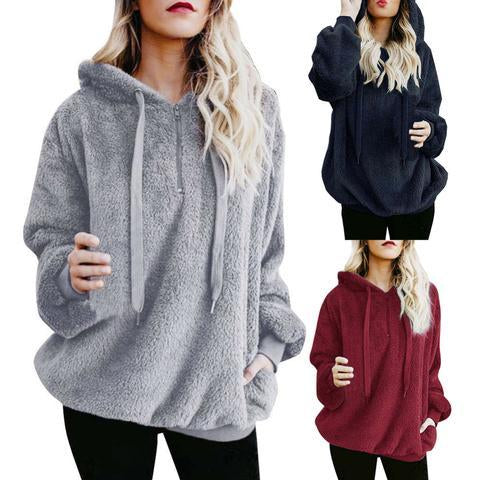 Hoodies Women Warm Fleece Hooded Fluffy Hooded Sweatshirt Zipper Hoodies Winter Jumper Sweat Zipper Design